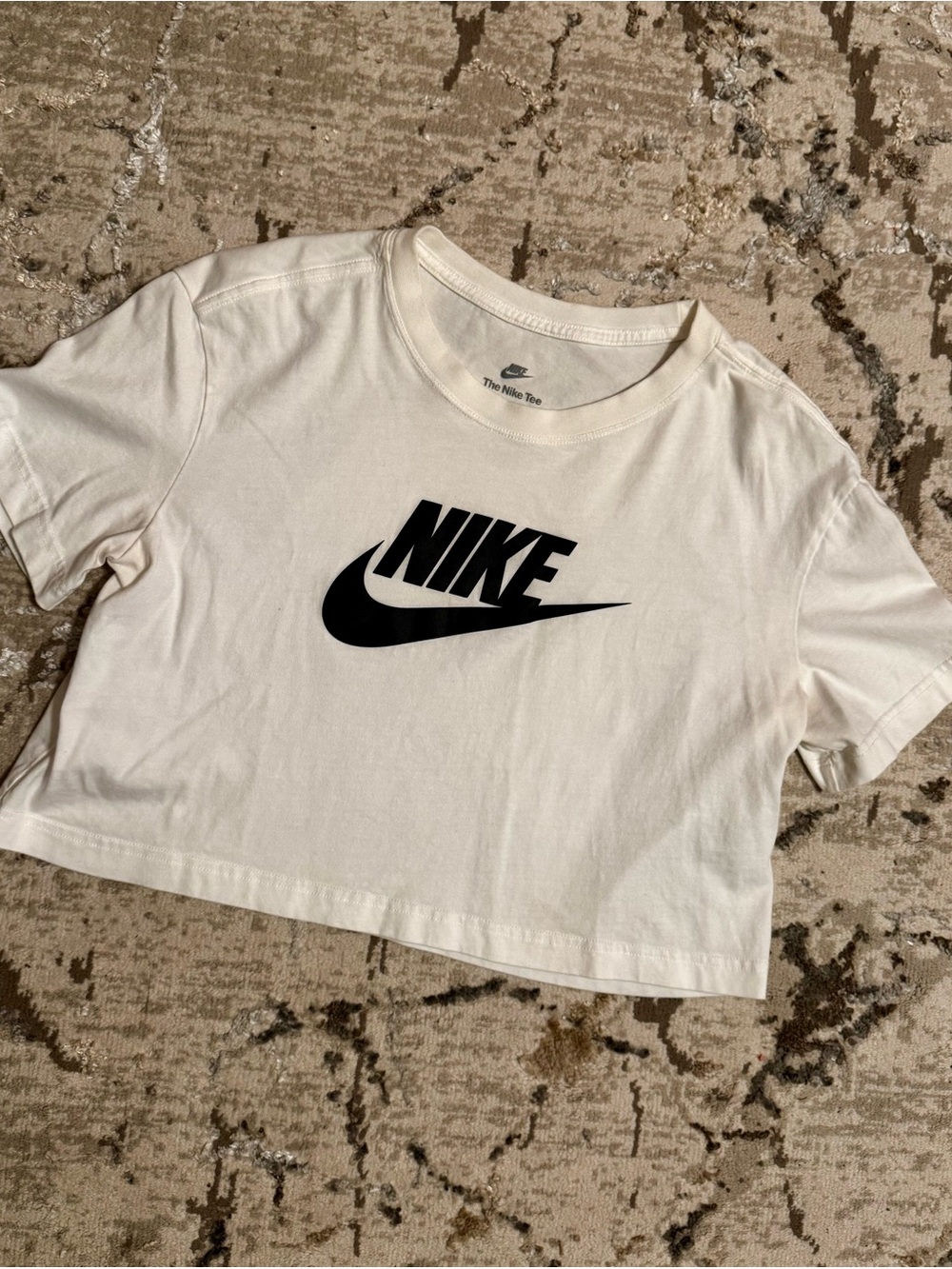 The Nike Tee White Cropped Tee with Black Logo. Women’s Medium